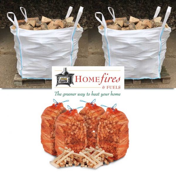 2 x Bulk Bags of Kiln Dried Logs and 4 Nets of Kindling