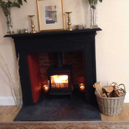 Hearth with wood burning stove